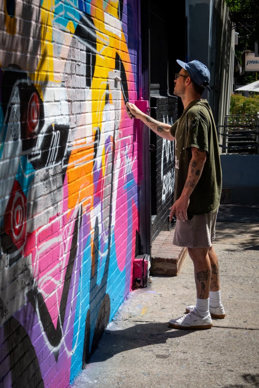 WORK IN PROGRESS STREET ART MURAL BY PSOMAN FOR HALOS SOLO URBAN ART SHOW NEW YORK CLLCTV.NYC GALLERY