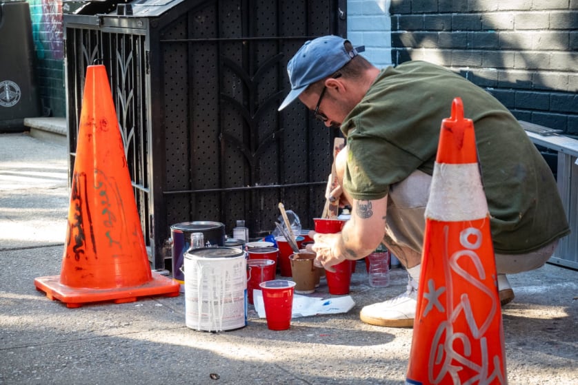 WORK IN PROGRESS STREET ART MURAL BY PSOMAN FOR HALOS SOLO URBAN ART SHOW NEW YORK CLLCTV.NYC GALLERY